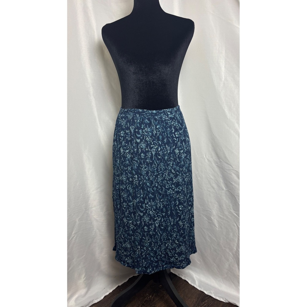 Maggie McNaughton Skirt Womens 1X Blue Vintage Excellent Floral Midi Crinkle